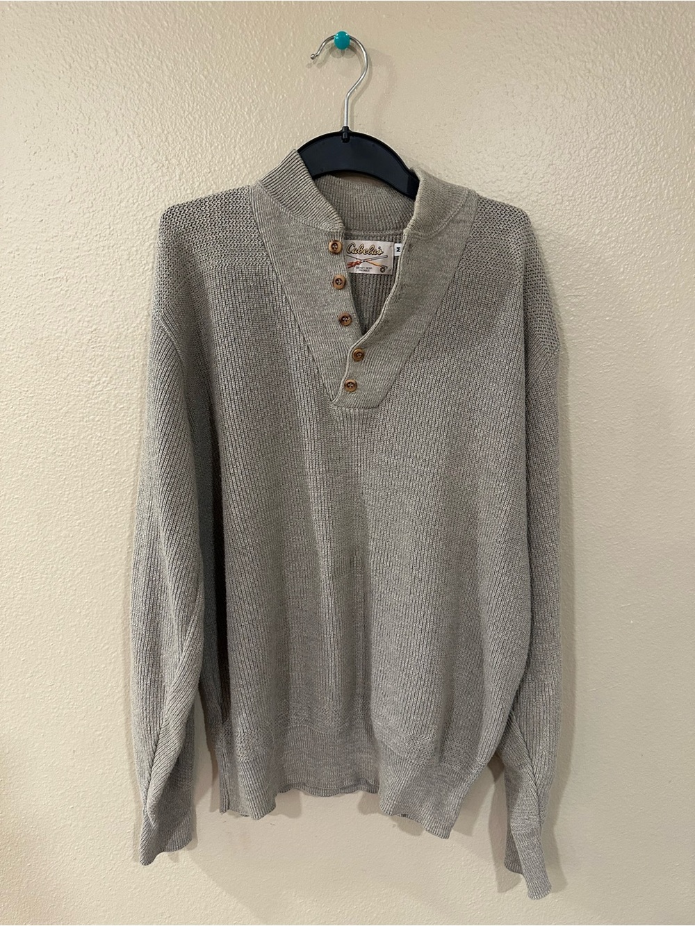 Vintage Cabela's Light Tan V-Neck Button Pullover Sweater